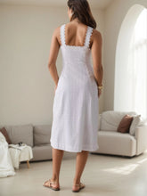 Lace Trim Button Front Square Neck Midi Dress OutfitFlow